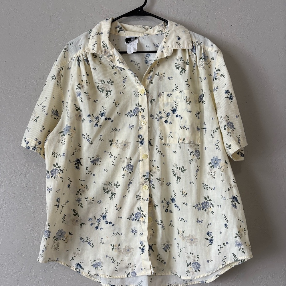 ❤️ Vintage Floral Button Up Shirt | Blue Cottagecore Print | 1X
